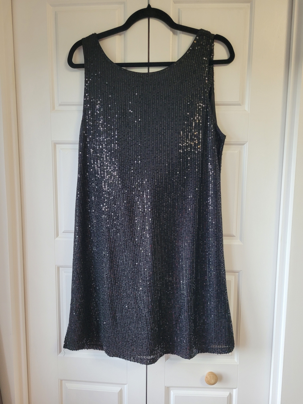 Black Sequin Open Draped Cowl Back Party Dress Large